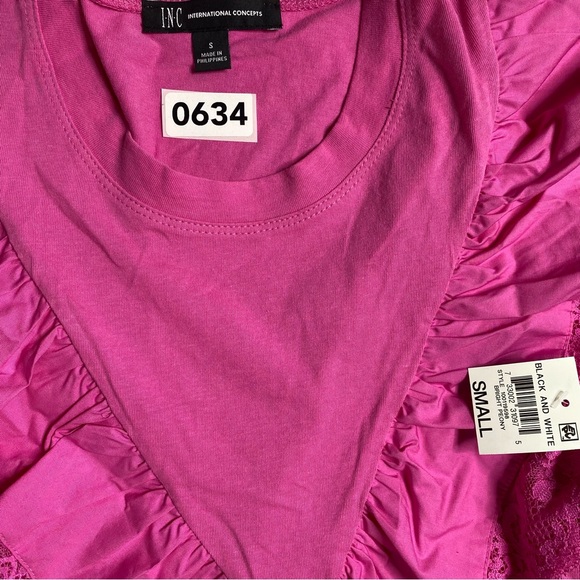 Women's Lace-Ruffle T-Shirt (Small, Bright Peony) INC International Concepts New - Picture 6 of 8